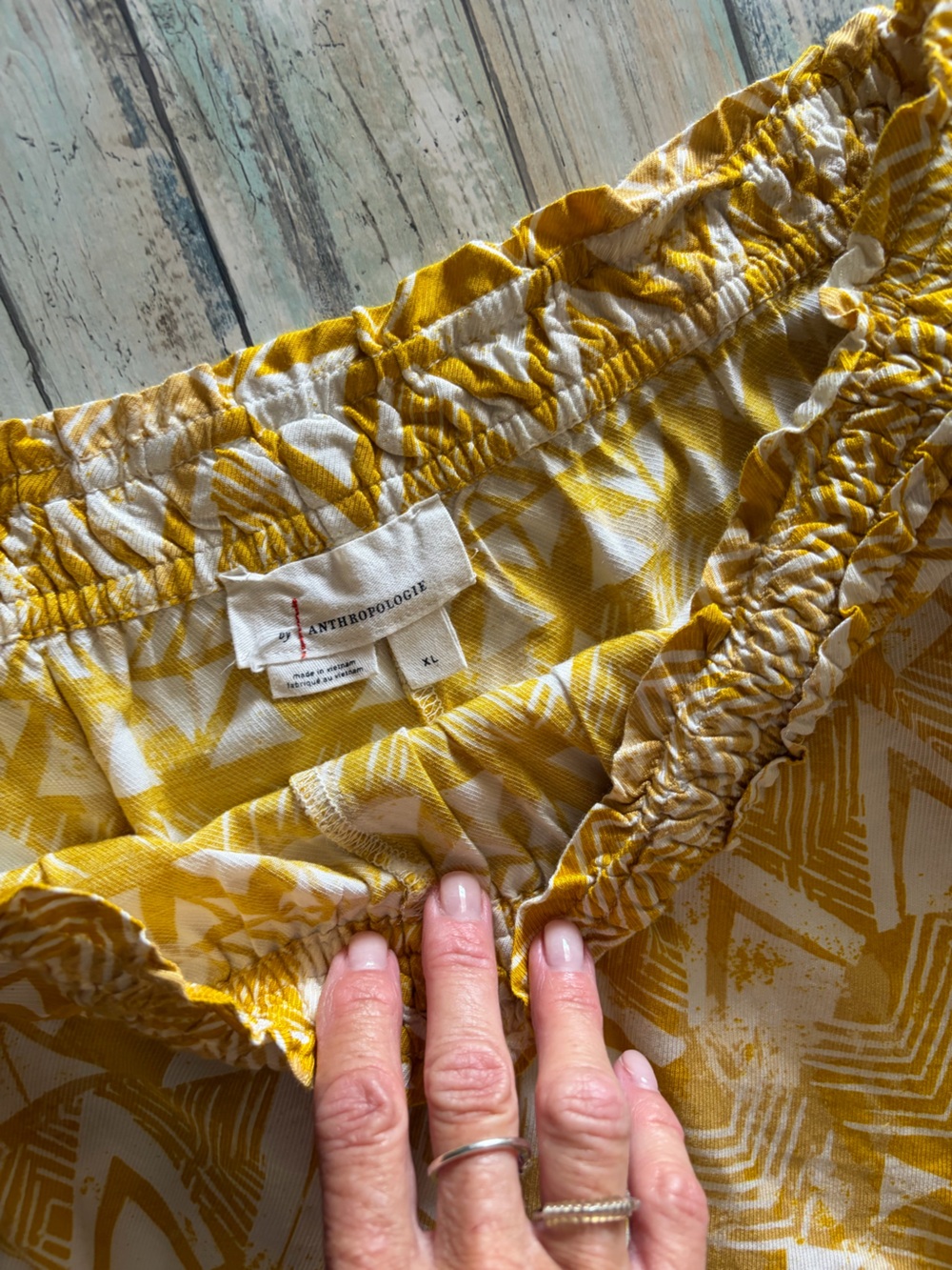 Anthropologie Yellow and White Printed Smocked Waistband Shorts - Picture 8 of 8